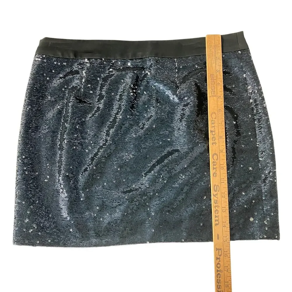 Trina Turk Sequin Skirt 6 Mini Side Zip Dressy Cocktail Goth Preppy Short Blue